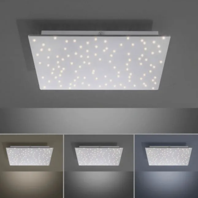 LED Deckenlampe, stahlfarben, quadratisch, Sternenhimmel-Optik, 45x45cm