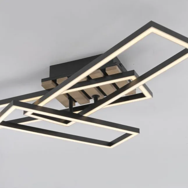 LED Deckenleuchte AKUSTIKA, Holz-natur, modern, schwarz, drehbar