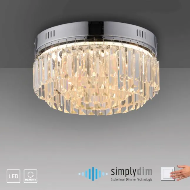 LED Deckenleuchte chrom Kristallanhänger dimmbar Memoryfunktion