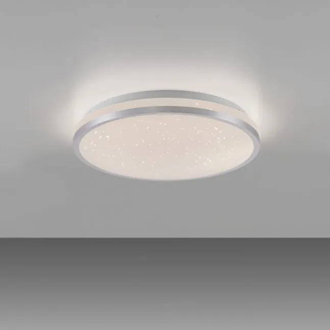 LED Deckenleuchte D=28cm silber Sternenhimmeloptik dimmbar