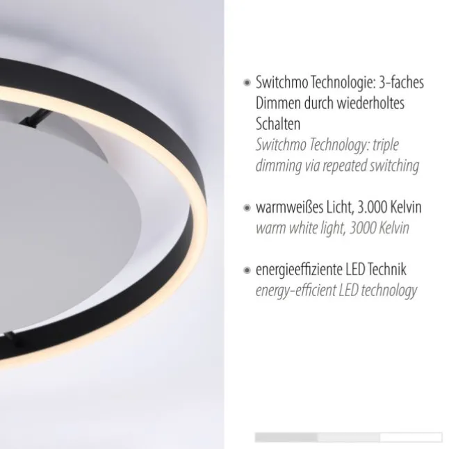 LED Deckenleuchte, dimmbar, anthrazit, rund 50cm, warmweiß