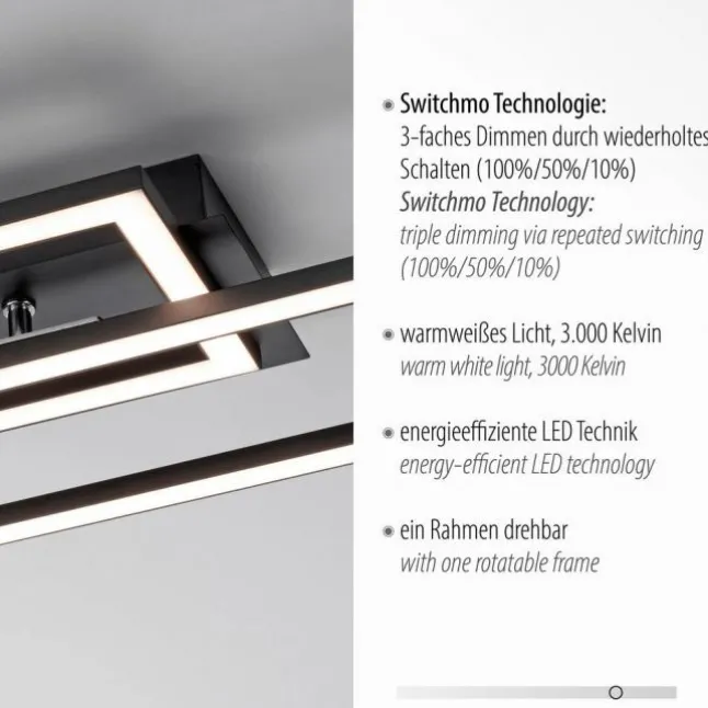 LED Deckenleuchte flach längliche Rahmen schwarz warmweiß 3 Stufen Dimmung