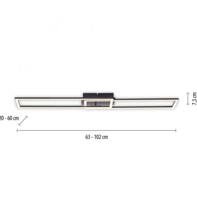 LED Deckenleuchte flach längliche Rahmen schwarz warmweiß 3 Stufen Dimmung