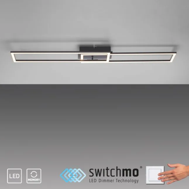 LED Deckenleuchte flach längliche Rahmen schwarz warmweiß 3 Stufen Dimmung