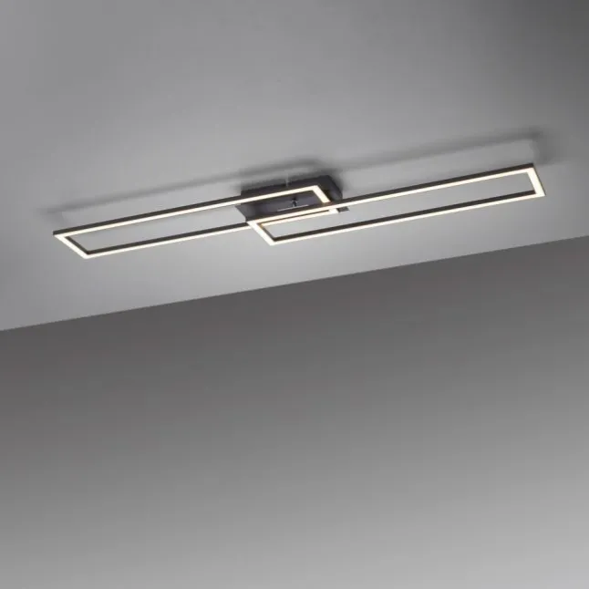 LED Deckenleuchte flach längliche Rahmen schwarz warmweiß 3 Stufen Dimmung