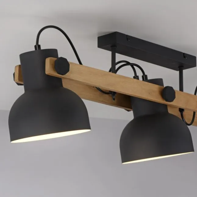 LED Deckenleuchte 3 flammig Akazienholz höhenverstellbar Industrial