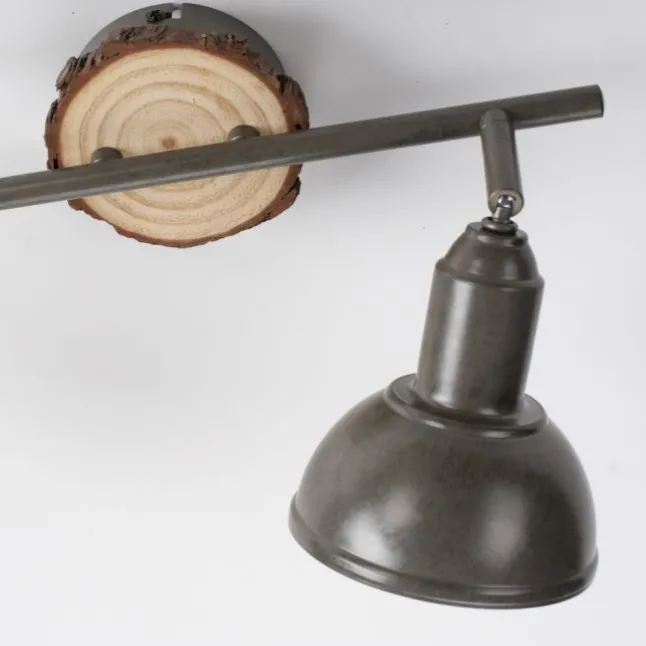 LED Deckenleuchte 2-flammig Metall Holz-natur grau Spots schwenkbar