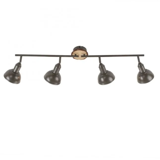LED Deckenleuchte 4-flammig Metall Holz-natur grau Spots schwenkbar