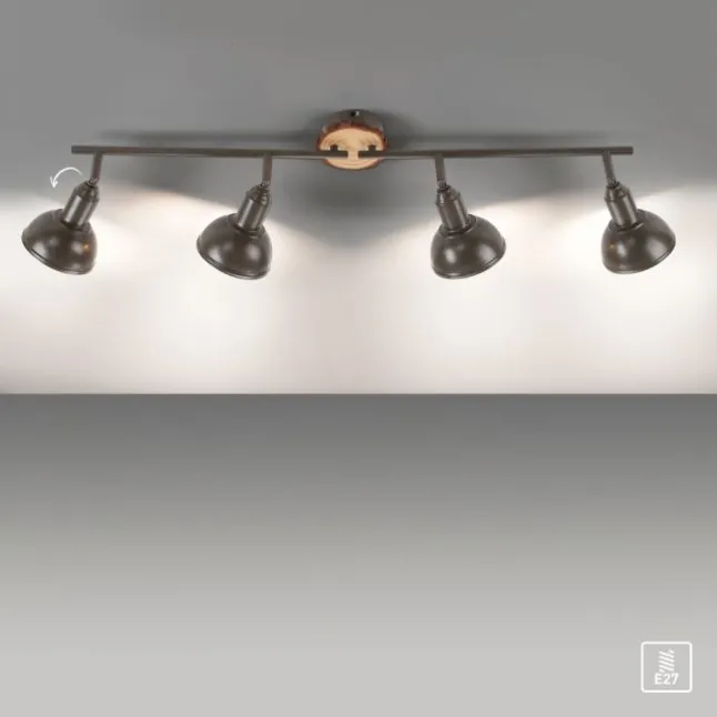 LED Deckenleuchte 4-flammig Metall Holz-natur grau Spots schwenkbar