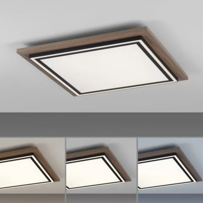 LED-Deckenleuchte, Holzoptik, dimmbar, Fernbedienung, CCT