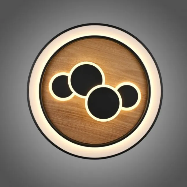 LED Deckenleuchte rund Holz Natur Eiche Serienschaltung steuerbar
