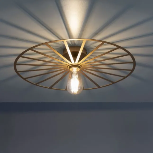 LED Deckenleuchte, rund, Speichenradoptik, rustikal, messing matt, Deckenlampe
