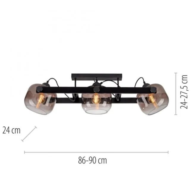 LED Deckenleuchte schwarz 3 flammig Holz Rauchglas Retro Look