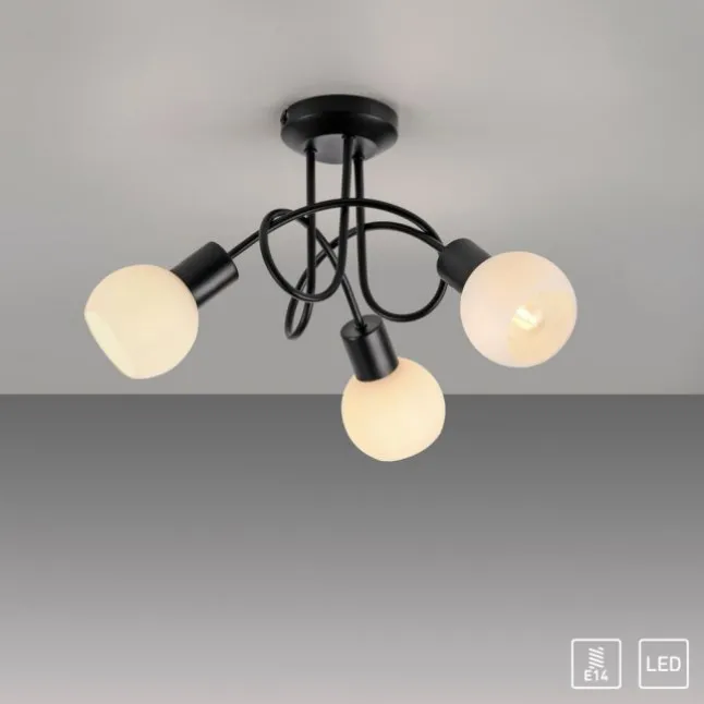 LED Deckenleuchte schwarz 3 flammig Opalglas Wohnraumleuchte