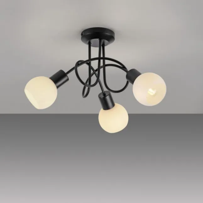 LED Deckenleuchte schwarz 3 flammig Opalglas Wohnraumleuchte