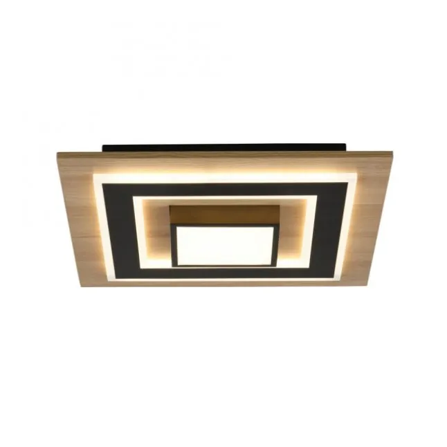 LED Deckenleuchte schwarz Holzoptik mit Metall getrennt schaltbar