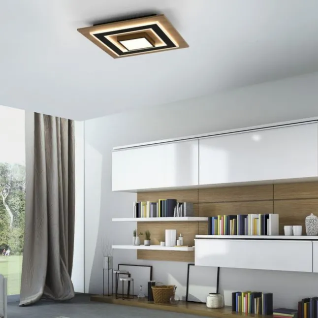 LED Deckenleuchte schwarz Holzoptik mit Metall getrennt schaltbar