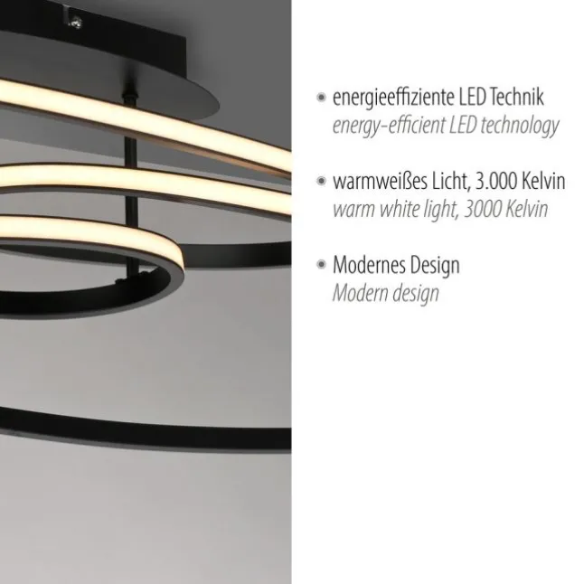 LED Deckenleuchte schwarz Leuchtringe Esszimmer Wohnraumleuchte