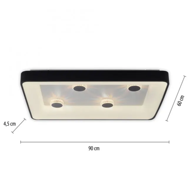 LED Deckenleuchte schwarz rechteckig Kristalleffekte dimmbar steuerbar CCT
