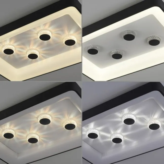 LED Deckenleuchte schwarz rechteckig Kristalleffekte dimmbar steuerbar CCT