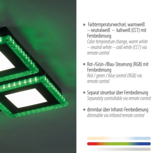 LED Deckenleuchte schwarz RGB Farbmodus CCT dimmbar 4 flammig