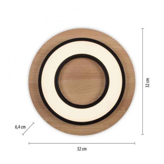 LED Deckenleuchte schwarz rund Metall und Holzdekor 3000K warmweiß