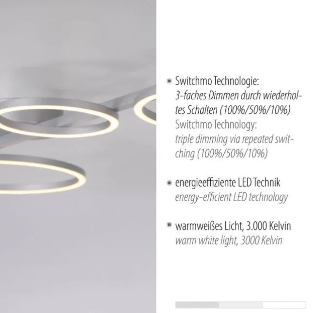 LED Deckenleuchte silber dimmbar in 3 Stufen Ringform Memoryfunktion