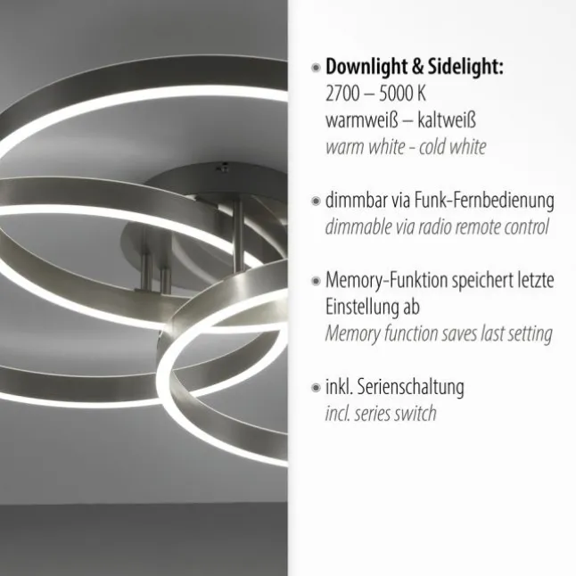 LED Deckenleuchte silberfarbig rund dimmbar CCT Memoryfunktion