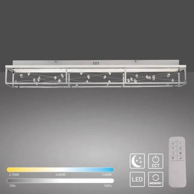LED Deckenleuchte SKINA, chrom, quadratisch, dimmbar, Funk-Fernbedienung, Memoryfunktion