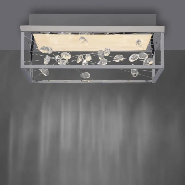 LED Deckenleuchte SKINA, chrom, quadratisch dimmbar, Funk-Fernbedienung
