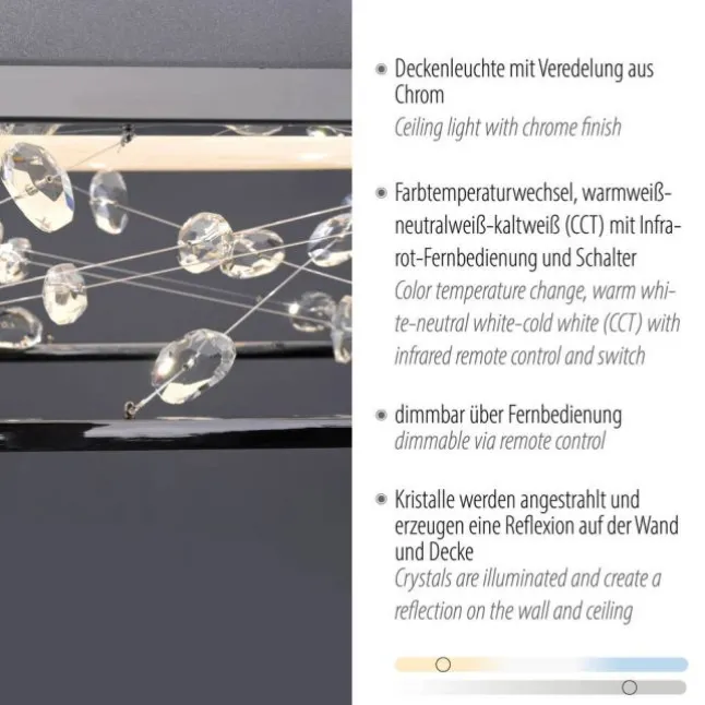 LED Deckenleuchte SKINA, chrom, quadratisch dimmbar, Funk-Fernbedienung