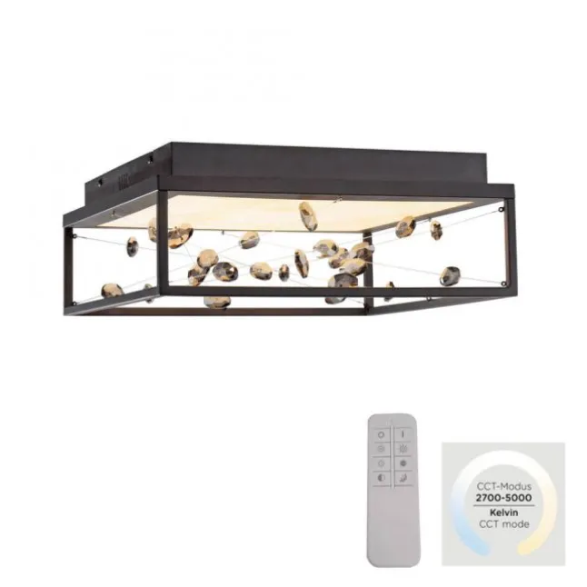 LED Deckenleuchte SKINA, schwarz, quadratisch, dimmbar, Funk-Fernbedienung, Memory