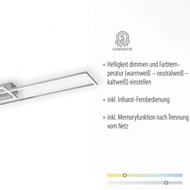 LED Deckenleuchte, stahlfarben, dimmbar, CCT, modern, 110cm lang
