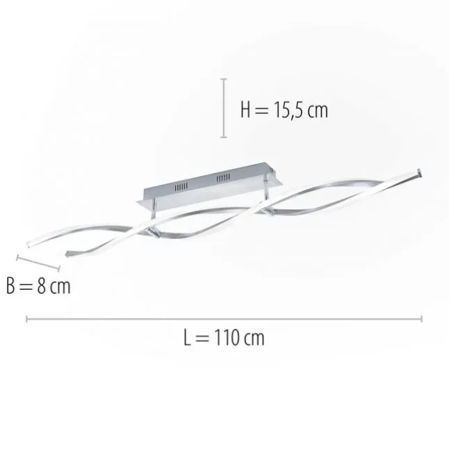 LED Deckenleuchte, stahlfarben, wellenförmige Leuchtkörper, dimmbar, modern