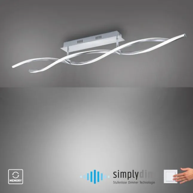 LED Deckenleuchte, stahlfarben, wellenförmige Leuchtkörper, dimmbar, modern