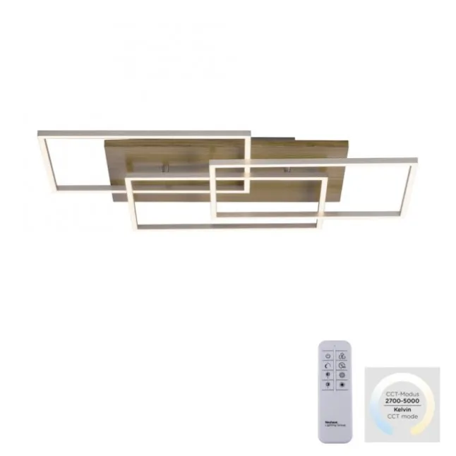 LED-Deckenleuchte, stahlfarben, Holzdekor, 72x40cm, CCT