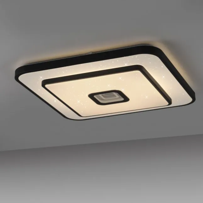 LED Deckenleuchte TURANUS, schwarz, quadratisch, D 50 cm, Sternenhimmeloptik