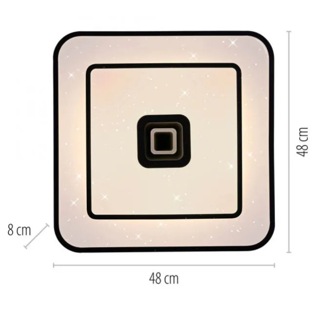 LED Deckenleuchte TURANUS, schwarz, quadratisch, D 50 cm, Sternenhimmeloptik