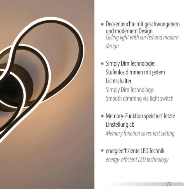 LED Deckenleuchte TWIST, schwarz, höhenverstellbar, Memoryfunktion