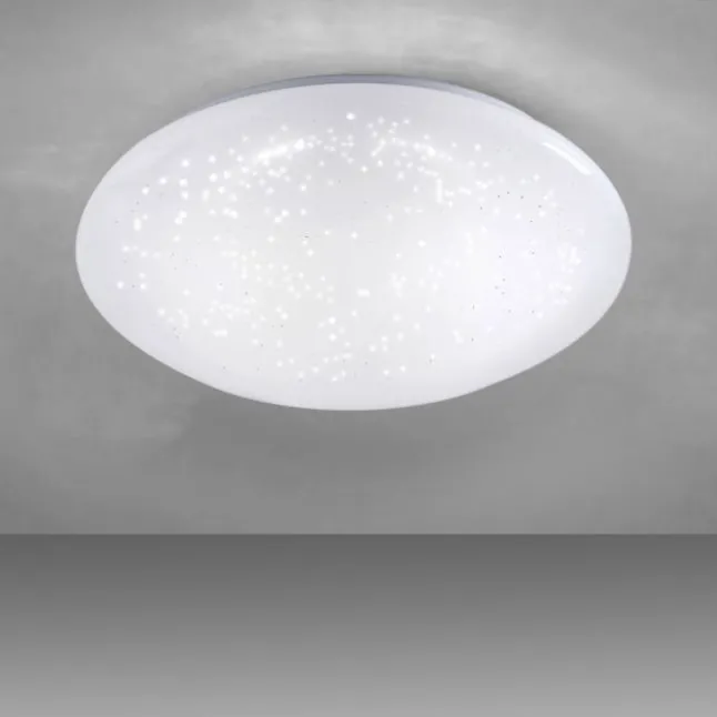 LED-Deckenleuchte, weiß, Ø 25cm, rund, Sternenoptik, glitzer Effekt