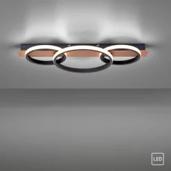 LED Deckenleuchte 68x30cm Holzoptik ring Holdekor schwarz warmweiß Licht