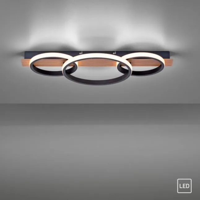LED Deckenleuchte 68x30cm Holzoptik ring Holdekor schwarz warmweiß Licht