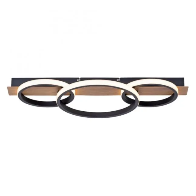 LED Deckenleuchte 68x30cm Holzoptik ring Holdekor schwarz warmweiß Licht