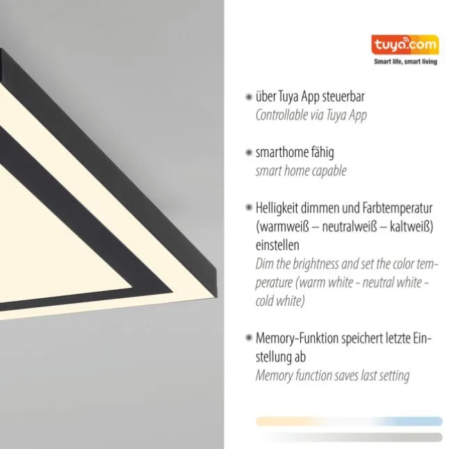 LED Deckenleuchte 45x45 schwarz steuerbar über App dimmbar