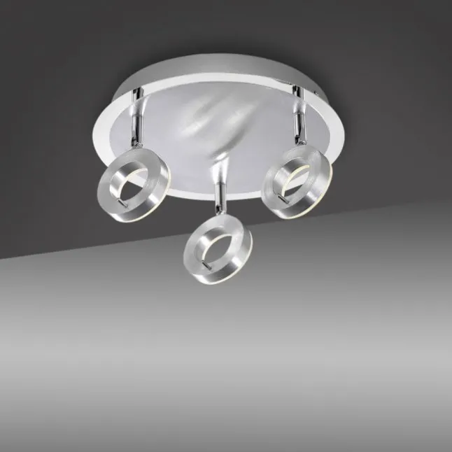 LED-Deckenstrahler, aluminium-matt, 3 Leuchtköpfe, warmweiße Lichtfarbe