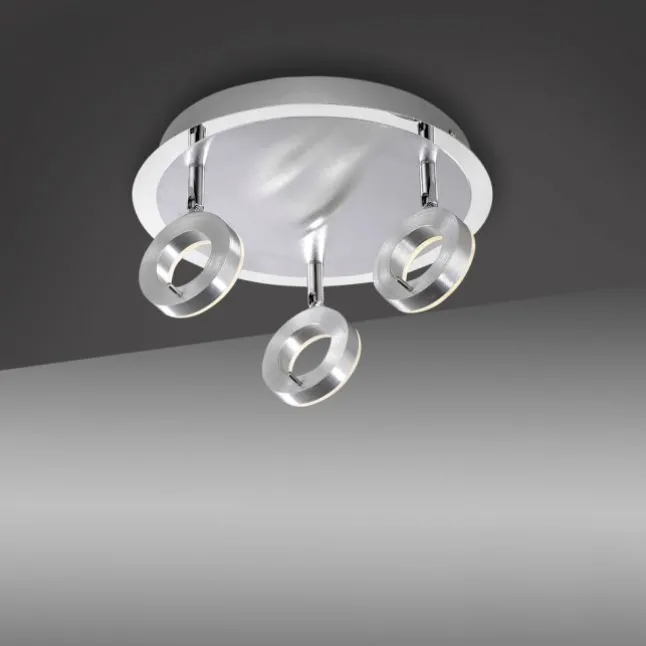 LED-Deckenstrahler, aluminium-matt, 3 Leuchtköpfe, warmweiße Lichtfarbe