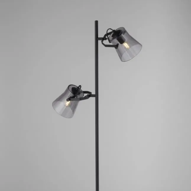 LED 2 flammige Stehlampe schwarz drehbar Fußschalter schlichtes Design