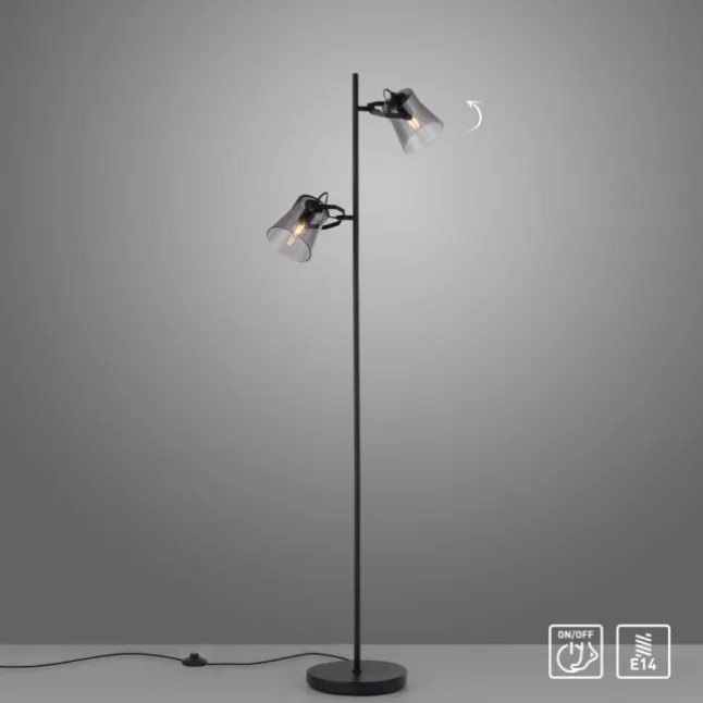 LED 2 flammige Stehlampe schwarz drehbar Fußschalter schlichtes Design