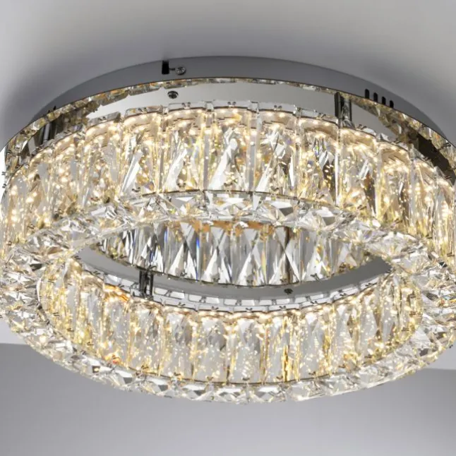 LED Kronleuchter Deckenlampe chrom Kristallanhänger 3-Stufen-Dimmer