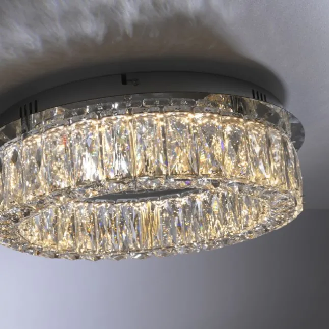 LED Kronleuchter Deckenlampe chrom Kristallanhänger 3-Stufen-Dimmer